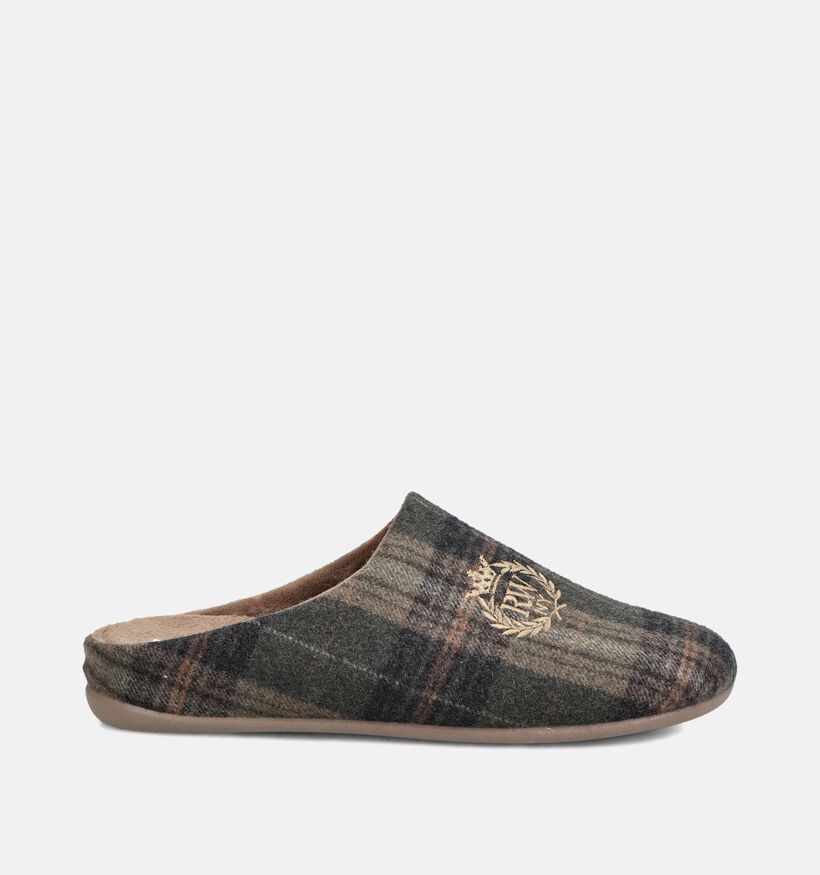 River Woods Ernest Pantoufles en Vert/Marron pour hommes (381218) - pour semelles orthop&eacute;diques