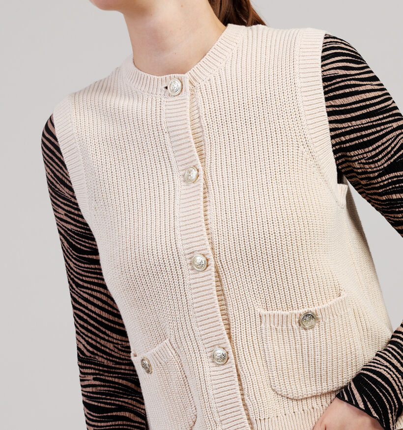 JDY Stella Ecru Mouwloze Gilet Gouden Knopen voor dames (362441)