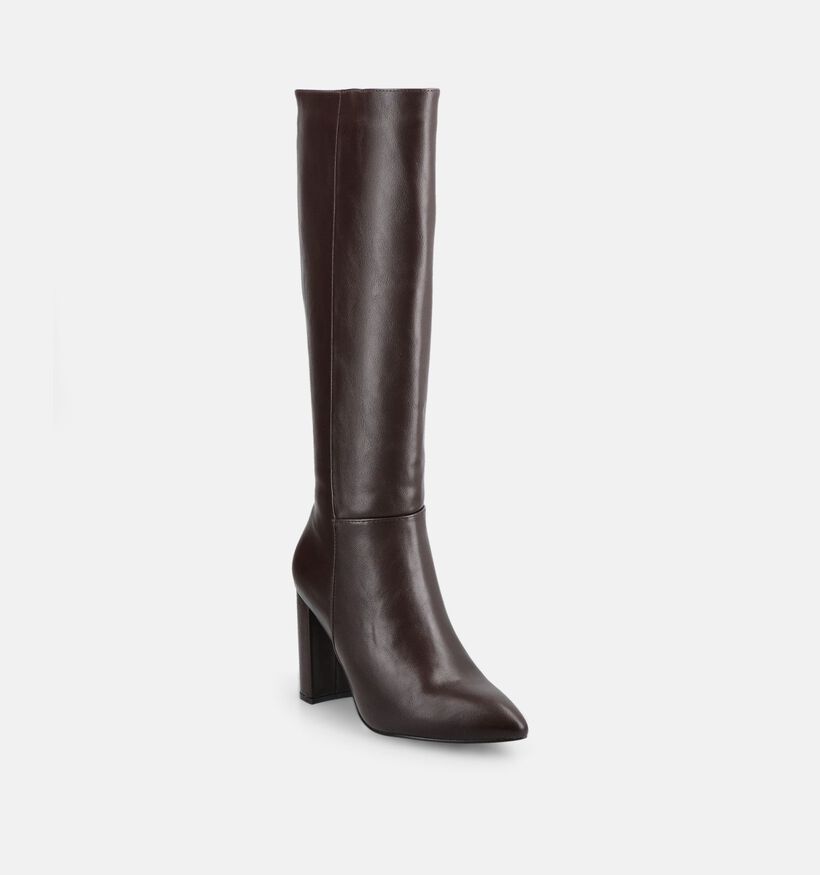 Poelman Bottes hautes &agrave; talons en Brun fonc&eacute; pour femmes (380664)