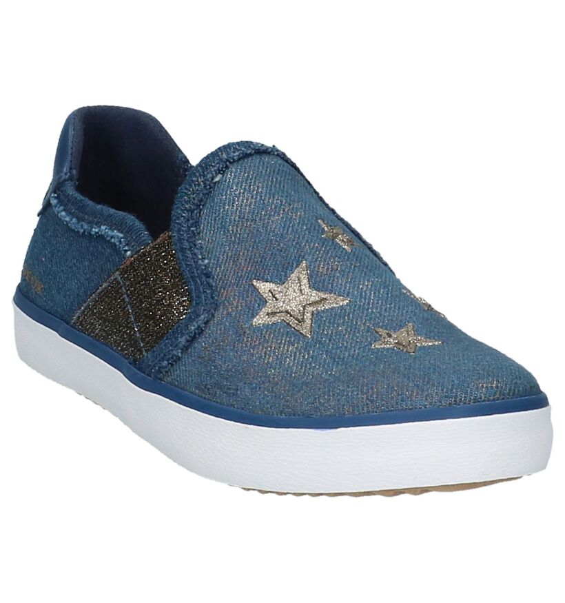 Blauwe Slip-on Sneakers met Sterren en Glitters in stof (210501)
