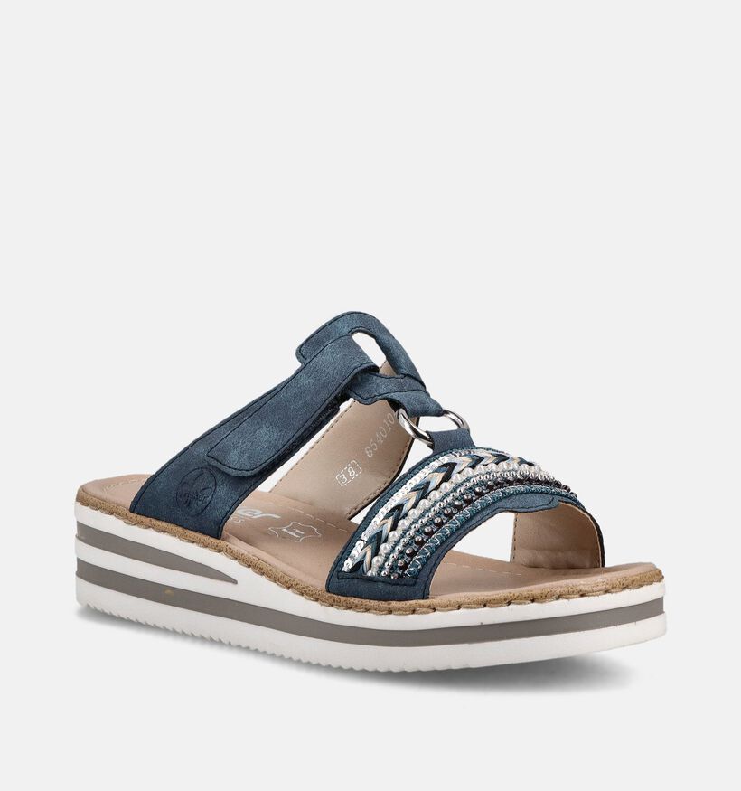 Rieker Nu-pieds compens&eacute;es en Bleu pour femmes (370378)