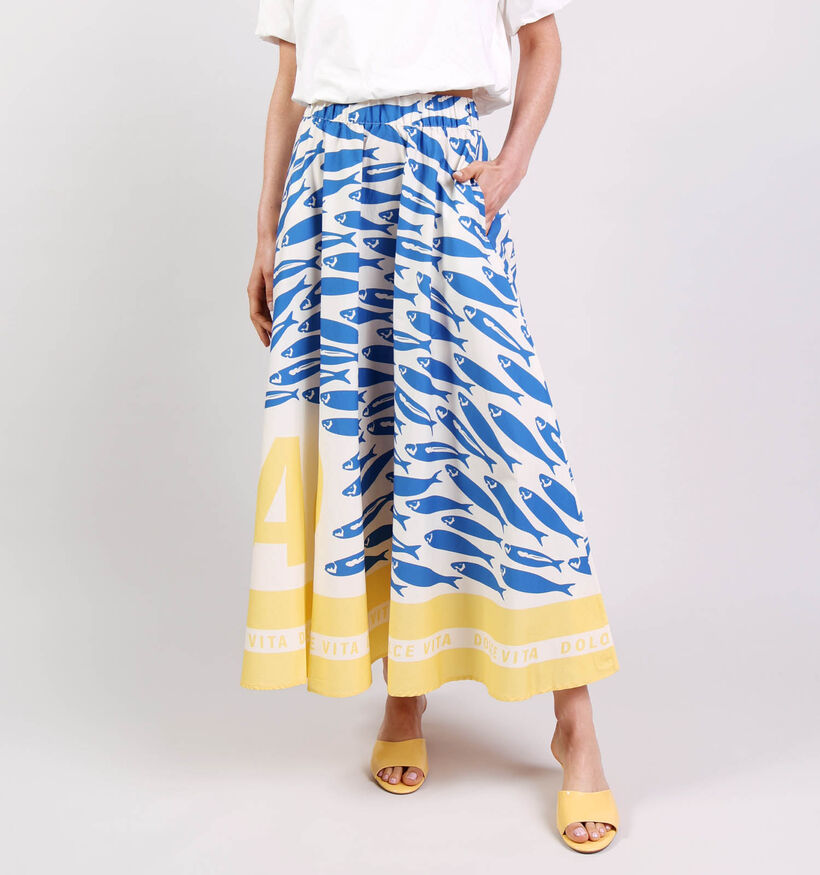 Vila Valencia Blauwe/Gele Lange Rok voor dames (375154)