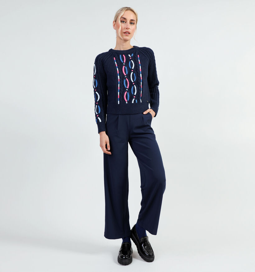 Orfeo Floria Blauwe Gebreide cable trui voor dames (349307)