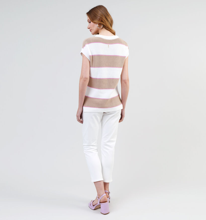 comma casual identity Pull rayé sans manches en Brun pour femmes (341640)