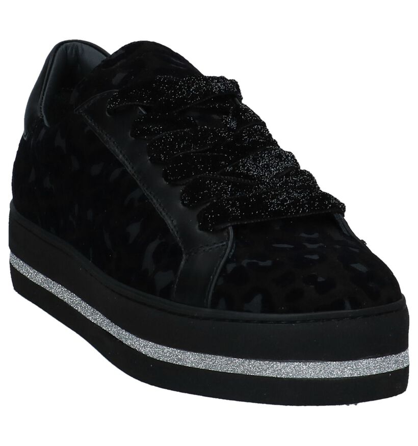 Zwarte Lage Sneakers met Luipaardprint Maripé in daim (230569)