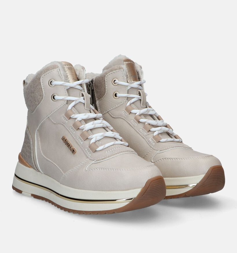 Mustang Beige Hoge sneakers voor dames (331680)