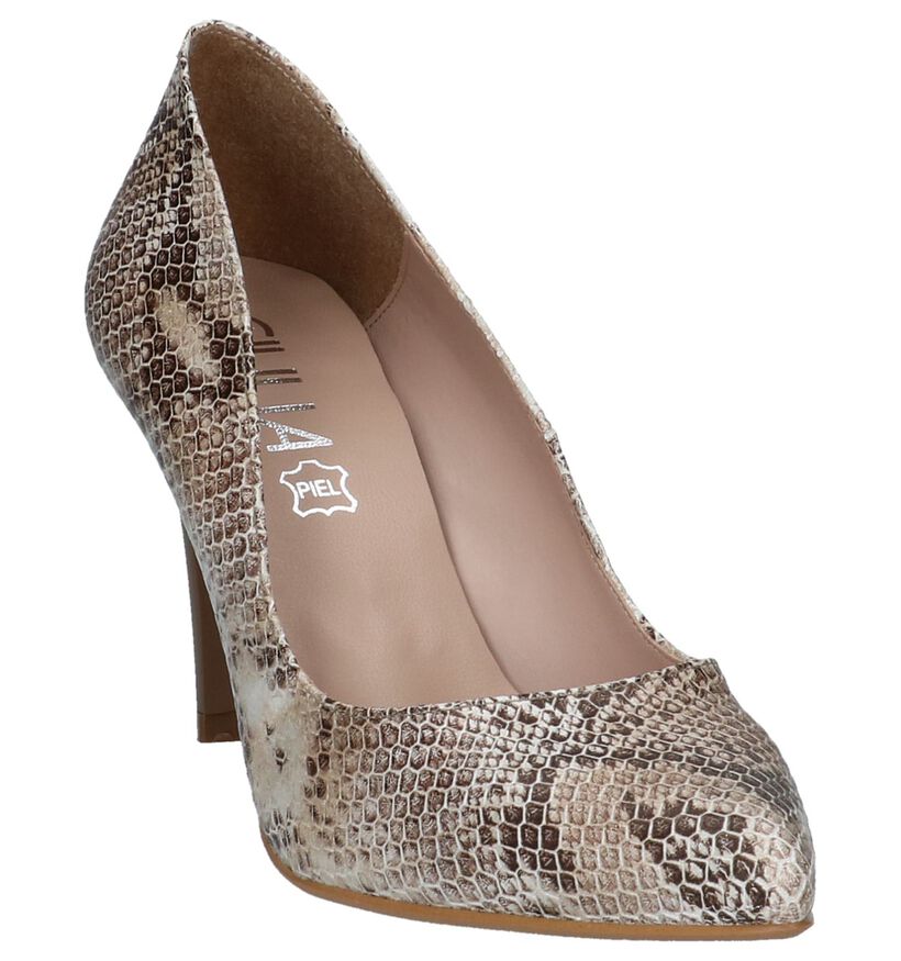Giulia Beige Pumps met Slangenprint, , pdp