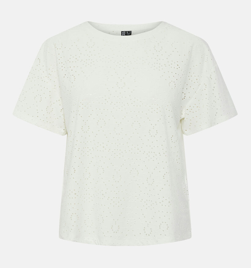 Pieces Abby Witte T-shirt Broderie Anglaise voor dames (351134)