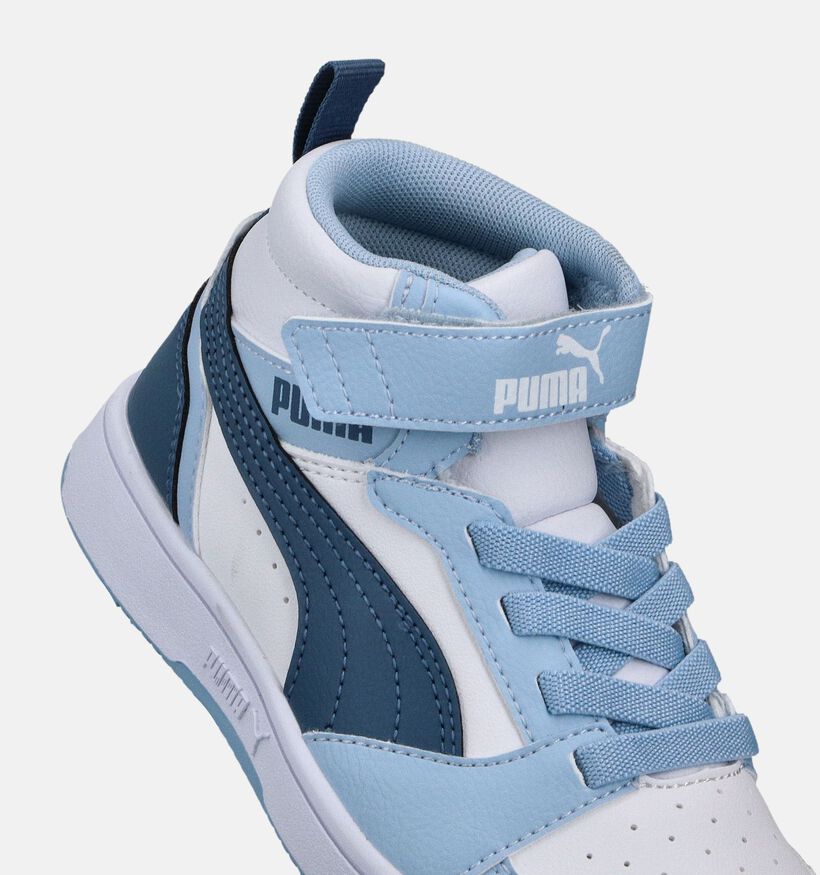 Puma Rebound V6 Mid Blauwe/Witte Sneakers voor meisjes, jongens (372081) - geschikt voor steunzolen