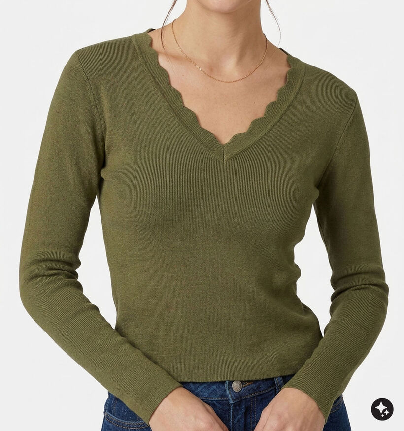 Pieces Celia Sphagnum Groene T-shirt met Lange Mouwen voor dames (382094)