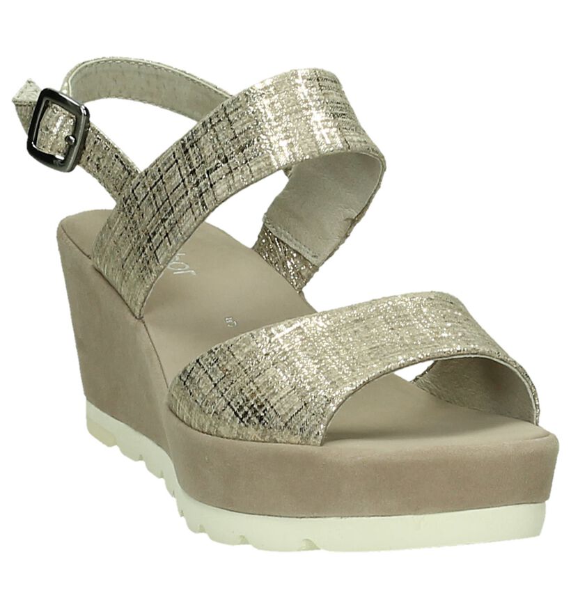 Gabor Zilveren Metallic Sandalen met Sleehak, , pdp