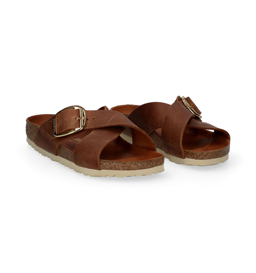 Birkenstock Siena Big Buckle Cognac Slippers in leer (294858)