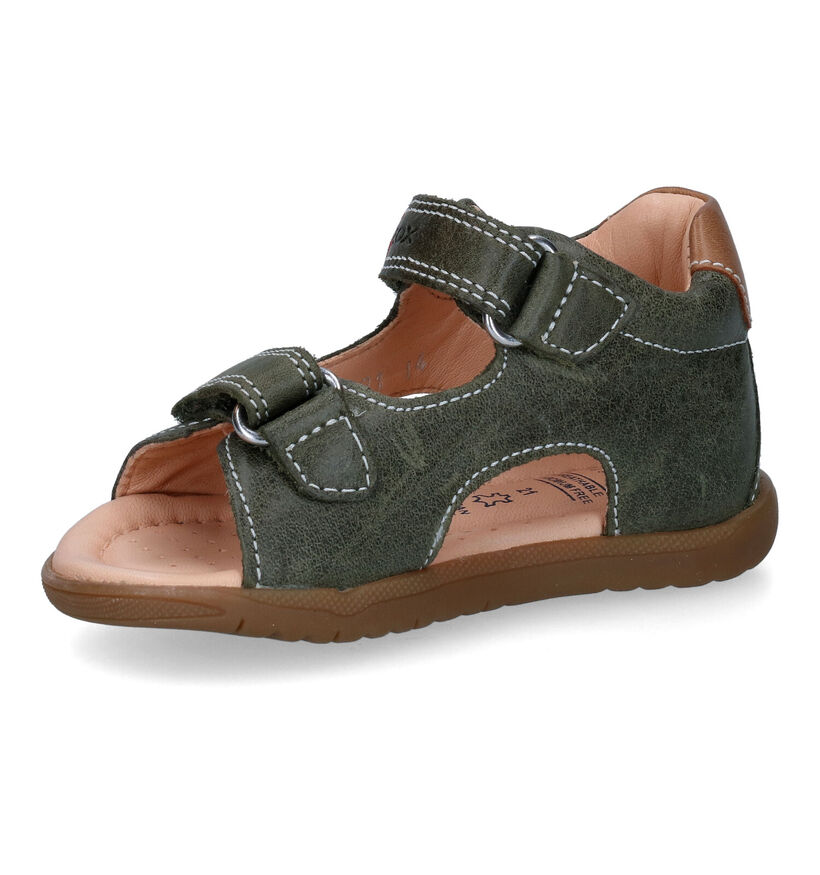 Geox Macchia Sandales en Vert kaki en cuir (311035)