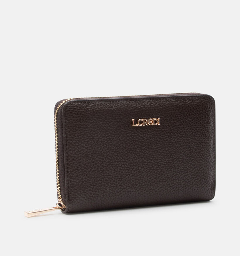 L.Credi Perla Donkerbruine Portemonnee met Rits voor dames (379585)