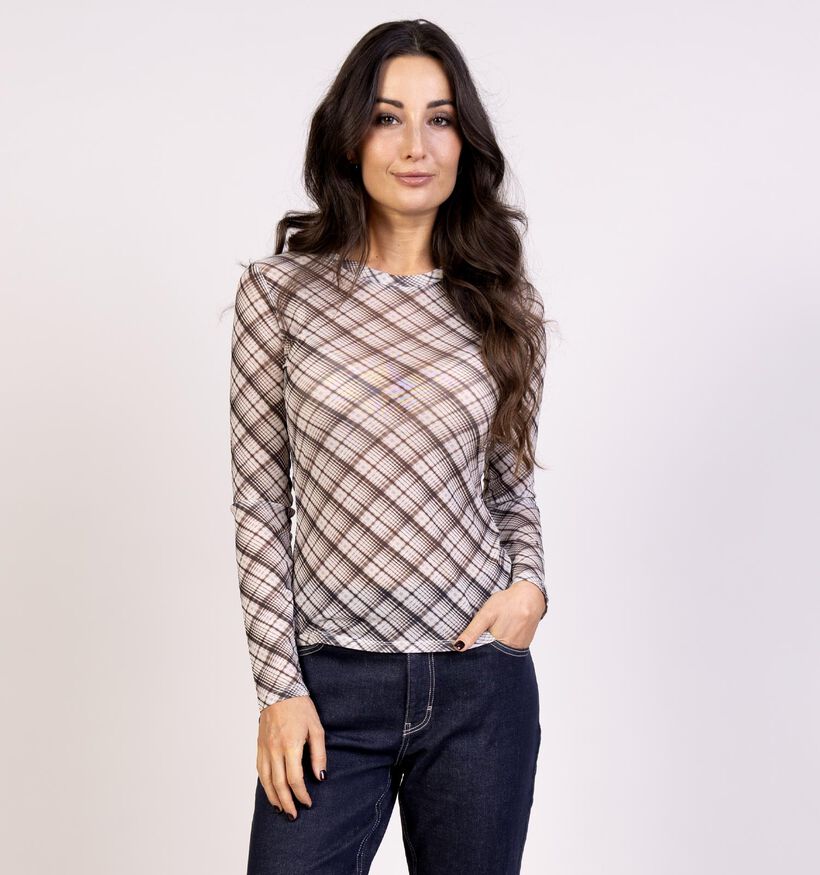 Vila Voletteis Tartan Beige T-shirt met Lange Mouwen voor dames (366149)