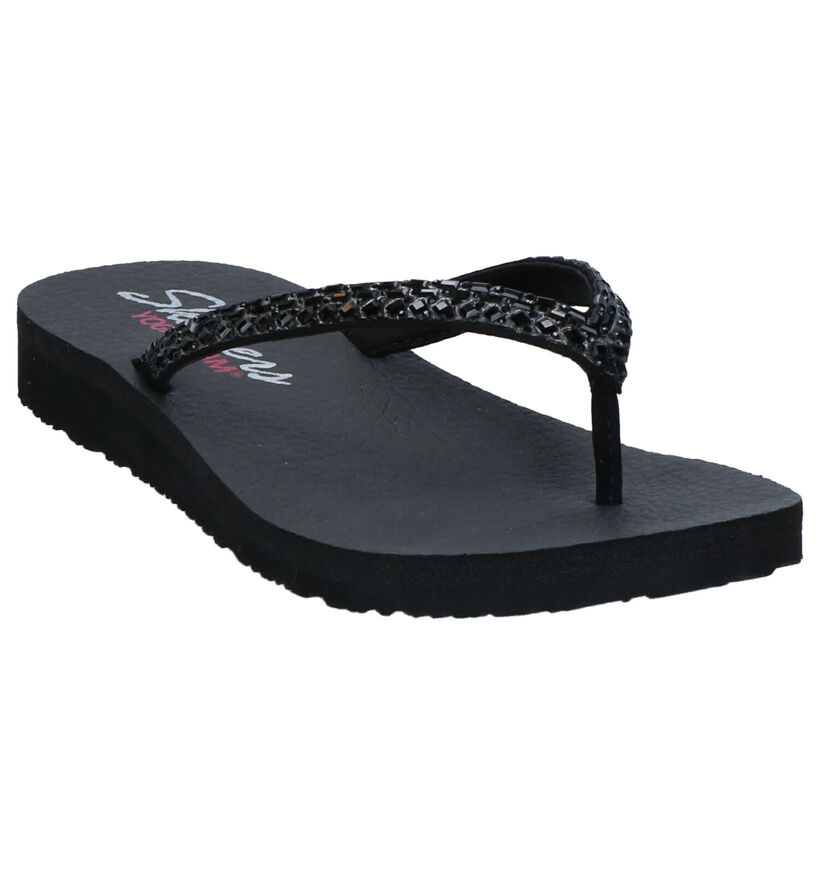 Skechers Yoga Foam Zwarte Teenslippers in kunstleer (272796)