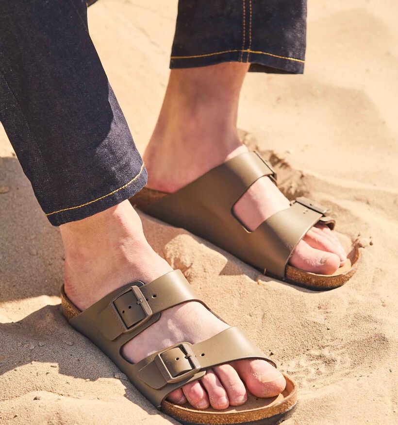 Birkenstock Arizona Natural Leather Nu-pieds en Vert Khaki pour hommes (351078)