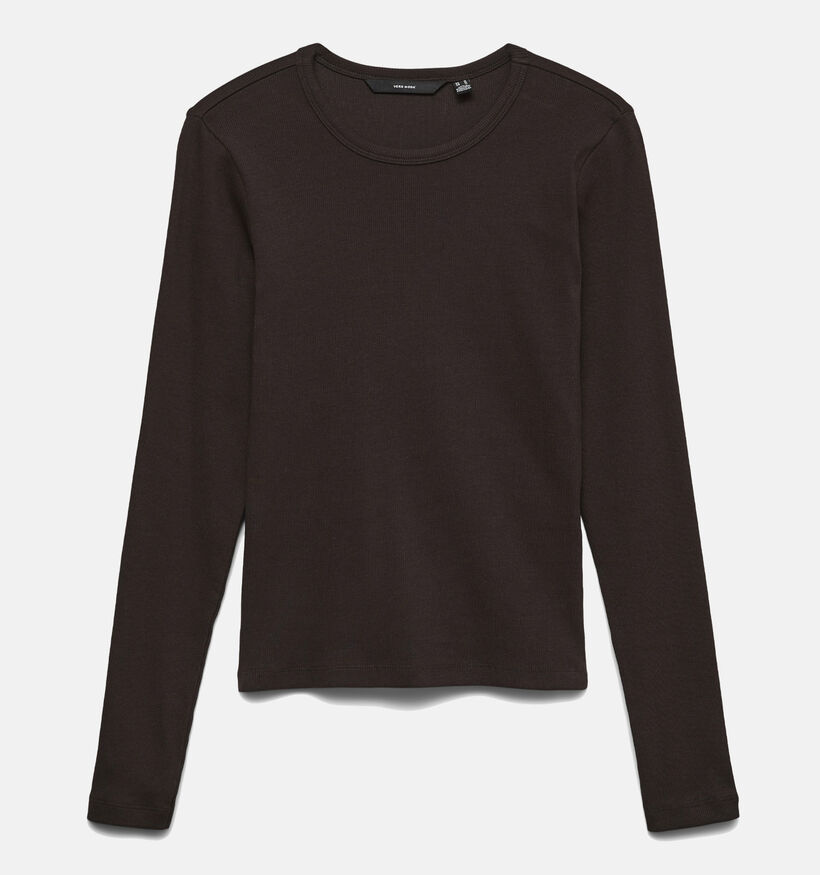 Vero Moda Curve Chloe Donkerbruine T-shirt met Lange Mouwen voor dames (381438)