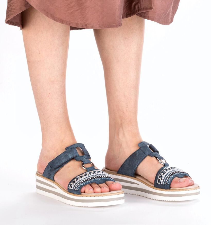 Rieker Blauwe Slippers met Sleehak voor dames (354969)