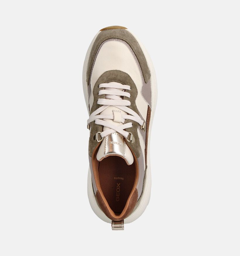 Geox Beige Sneakers met Kaki en Bruine Accenten voor dames (360127) - geschikt voor steunzolen