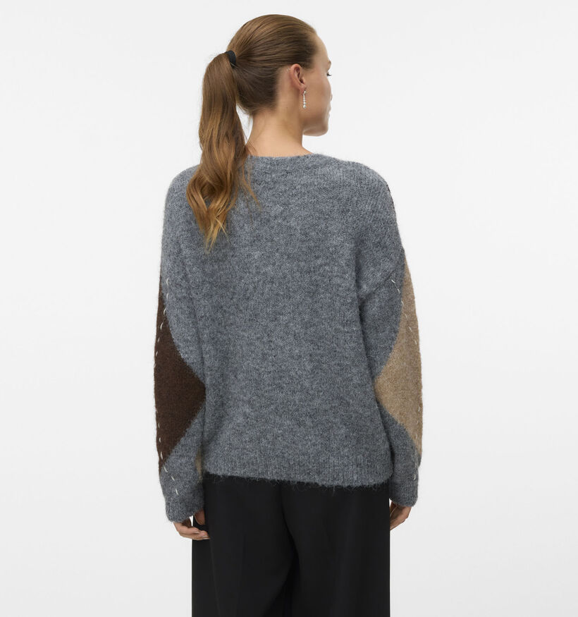 Vero Moda Bliss Handstitch Pull en Gris/Marron pour femmes (366114)