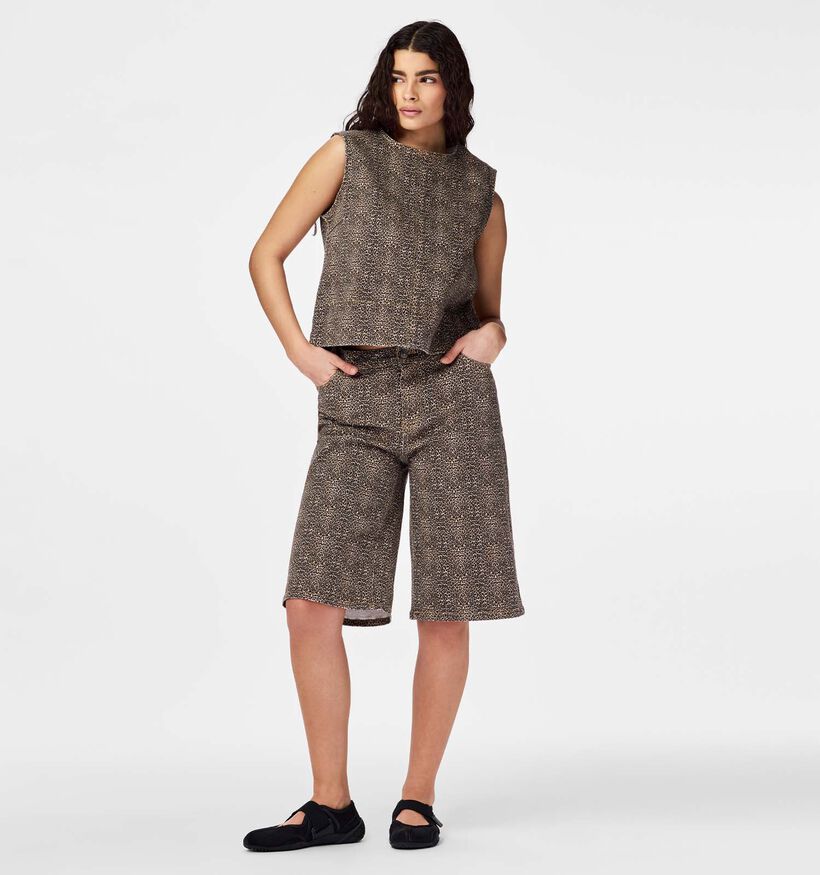 Pieces Salume Denim Leo Short en Marron pour femmes (372376)