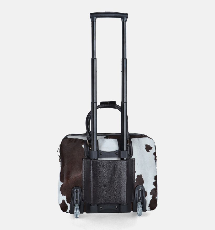 Olivia Lauren Cowhide Witte/Zwarte Laptoptas met Wieltjes (Trolley) voor dames (378535)