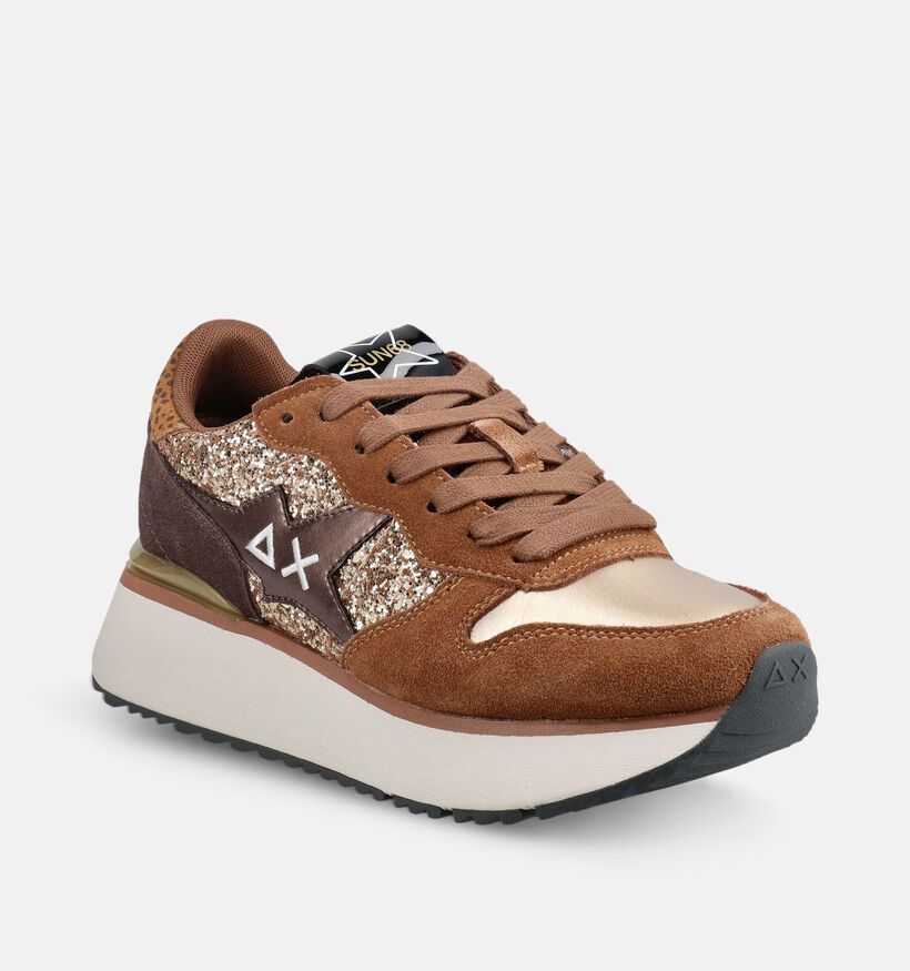 Sun68 Big Stargirl Glitter Bruine/Gouden Veterschoenen voor dames (379720) - geschikt voor steunzolen