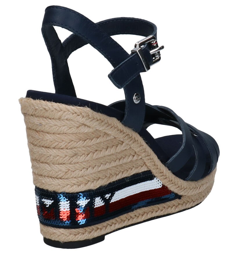 Tommy Hilfiger Sequins High Wedge Blauwe Sandalen in leer (268590)