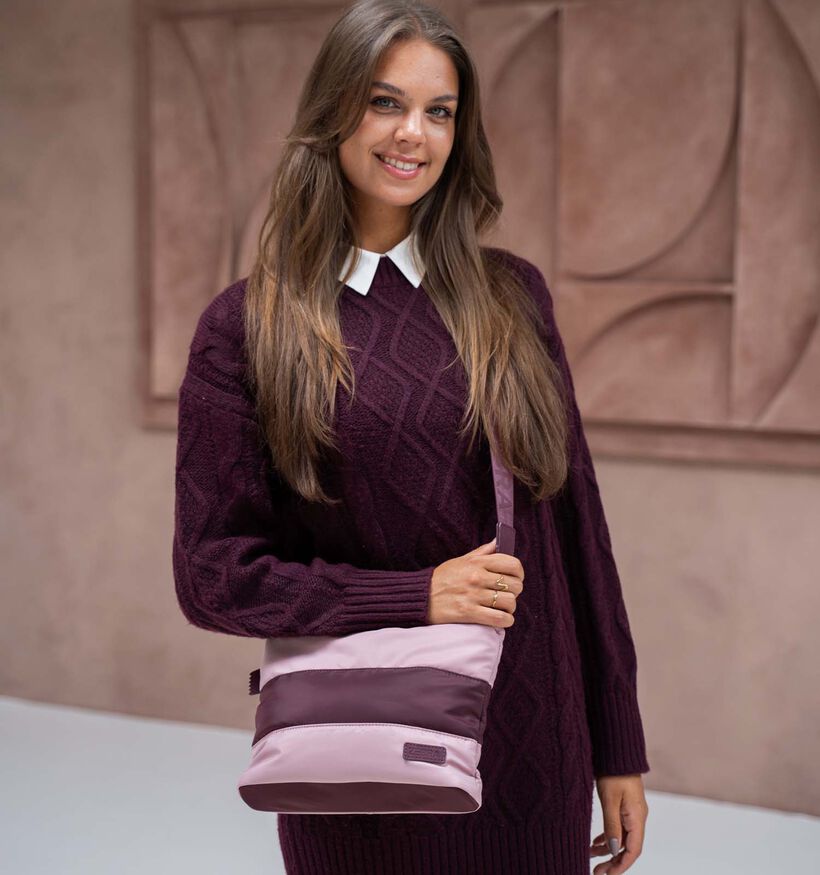 ZEBRA Puffer Roze/Bordeaux Gestreepte Crossbodytas voor dames (380974)