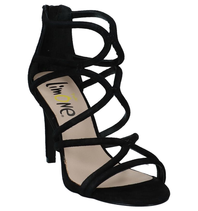 Via Limone Zwarte High Heels Sandalen in daim (209436)