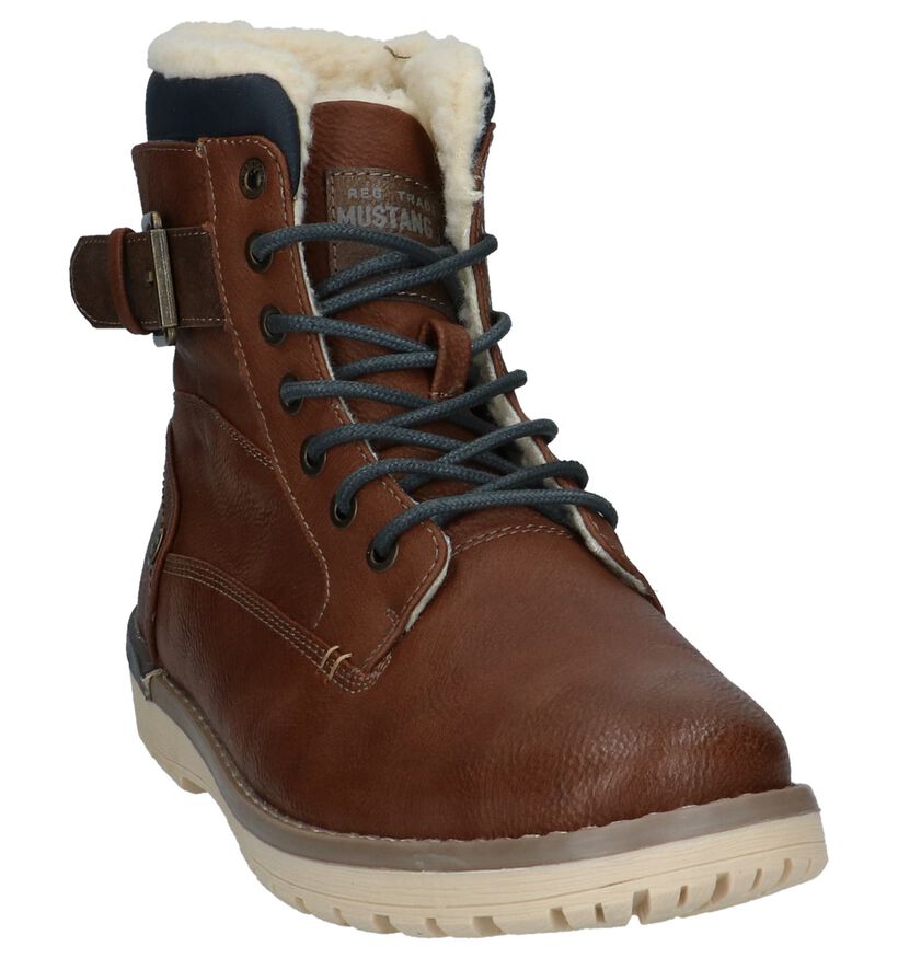 Donker Bruine Mustang Boots met Rits/Veter in kunstleer (223494)