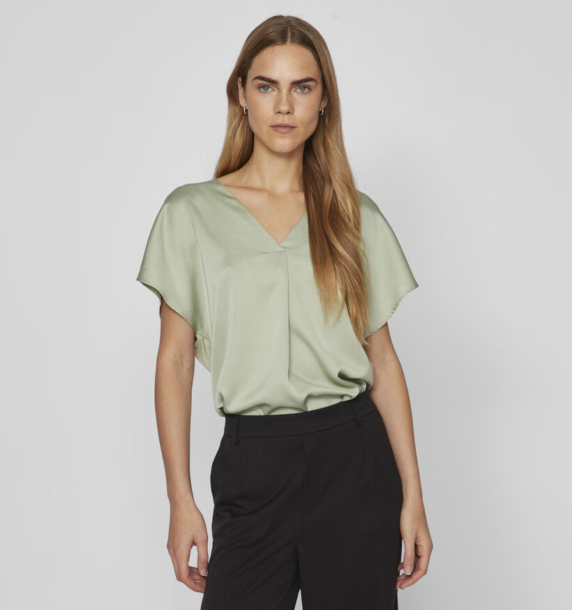 Vila Ellette Satin Blouse en Vert pour femmes (335462)