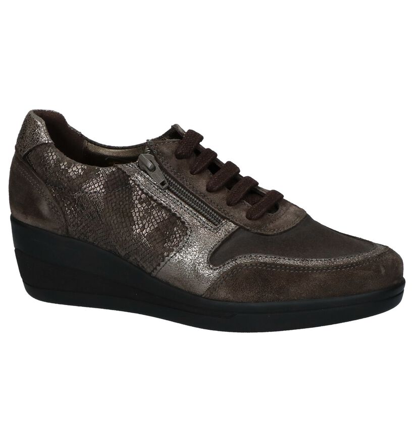 Xsensible Dalia Taupe Veterschoenen met Sleehak, , pdp