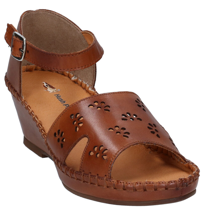 Hush Puppies Sandales compens&eacute;es en Cognac en cuir (296521)
