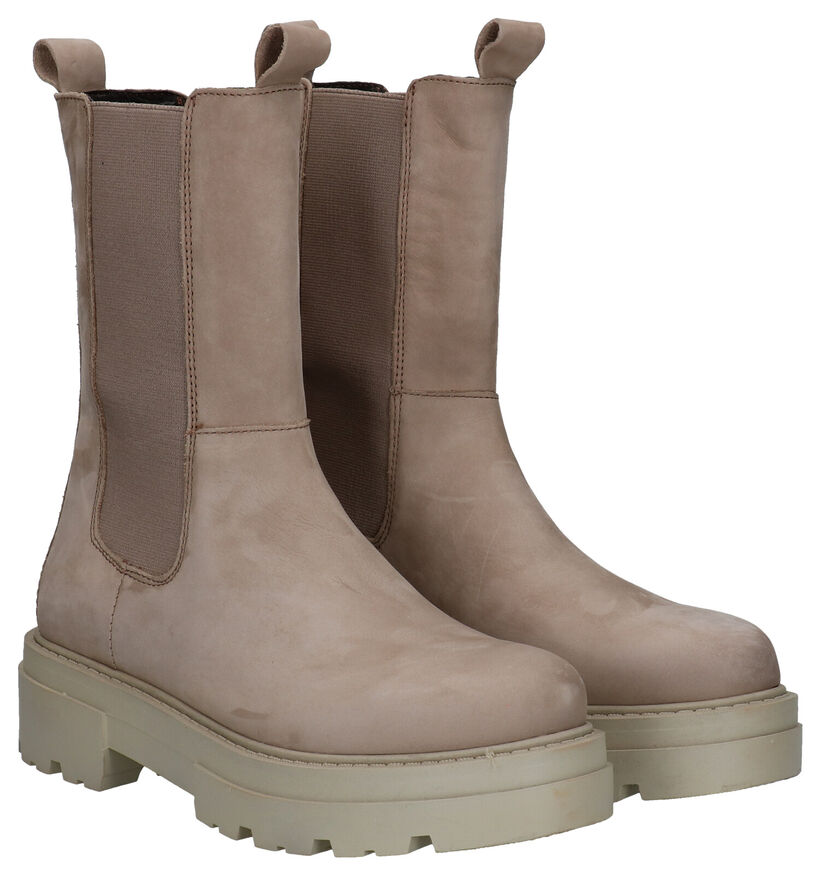 Poelman Bottines Chelsea en Taupe en textile (293937)