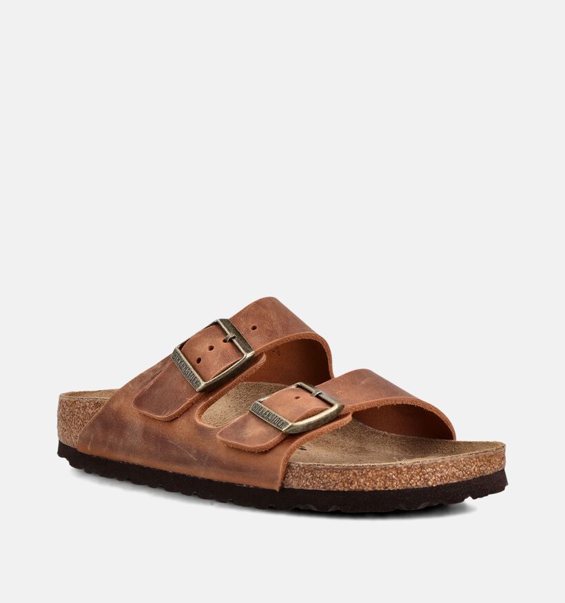 Birkenstock Arizona Natural Leather Cognac Slippers voor dames (369565)