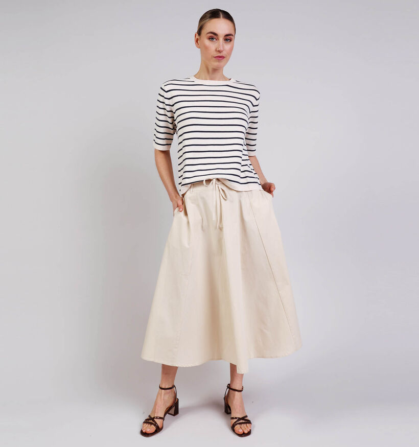 Vila Malu Lichtbeige/Donkerblauwe Gestreepte T-shirt voor dames (368099)