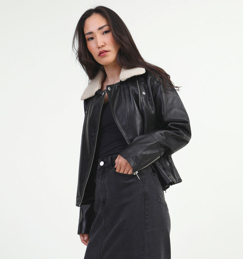 Vila Katla Manteau en cuir en Noir pour femmes (332124)