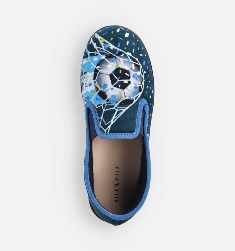 Milo & Mila Soccer Pantoufles en Bleu foncé pour filles, garçons (364934) - pour semelles orthopédiques