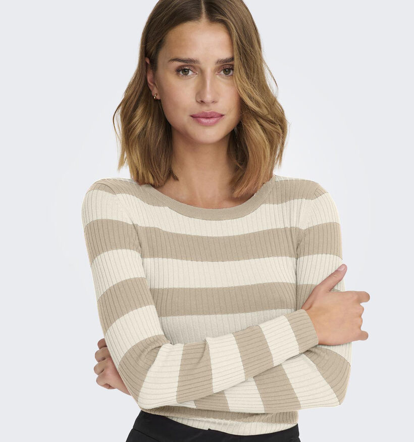JDY Plum Beige Gestreepte trui voor dames (351361)