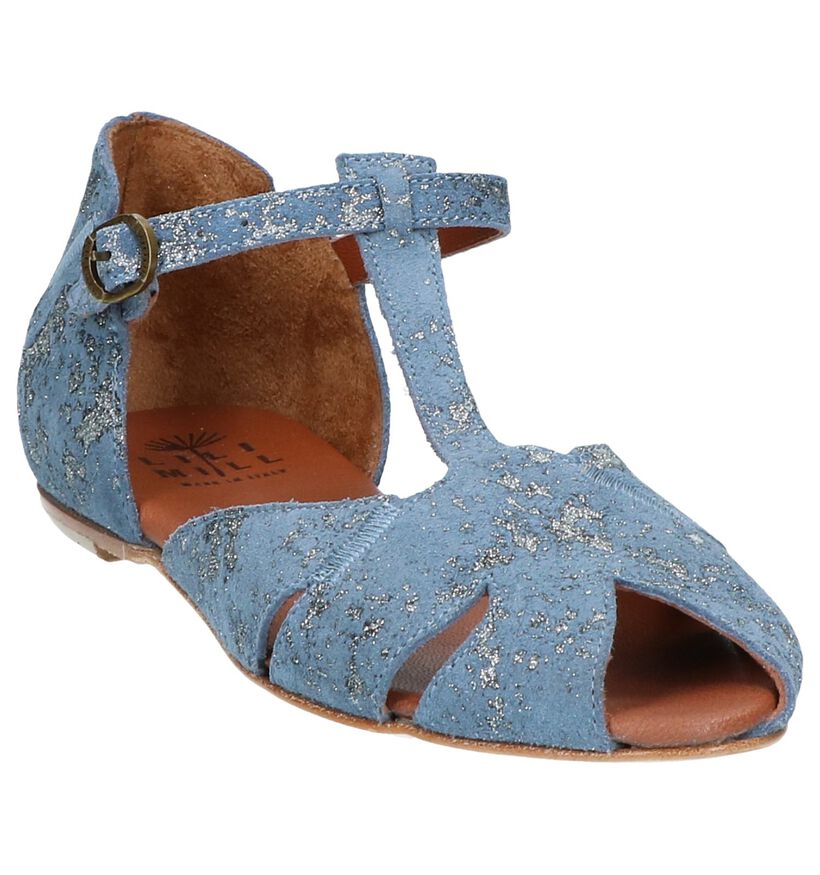 Lilimill Sandales plates en Bleu en nubuck (219691)