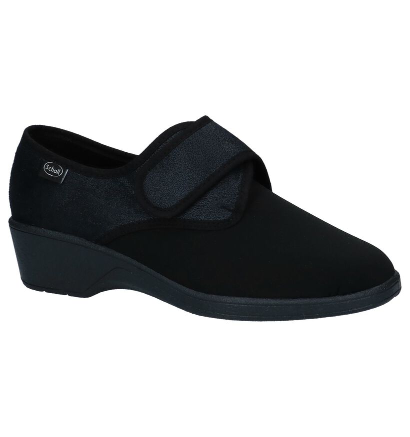 Scholl Agnes MC Zwarte Instappers met Velcro in stof (233945)