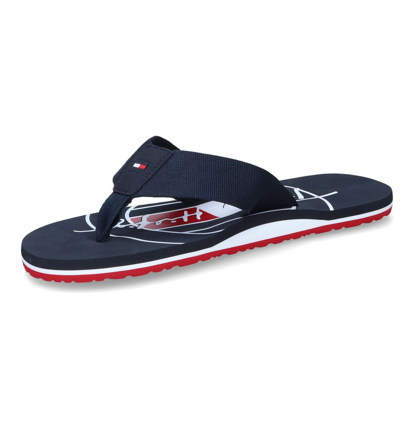 Tommy Hilfiger Embossed Blauwe Teenslippers in stof (304680)