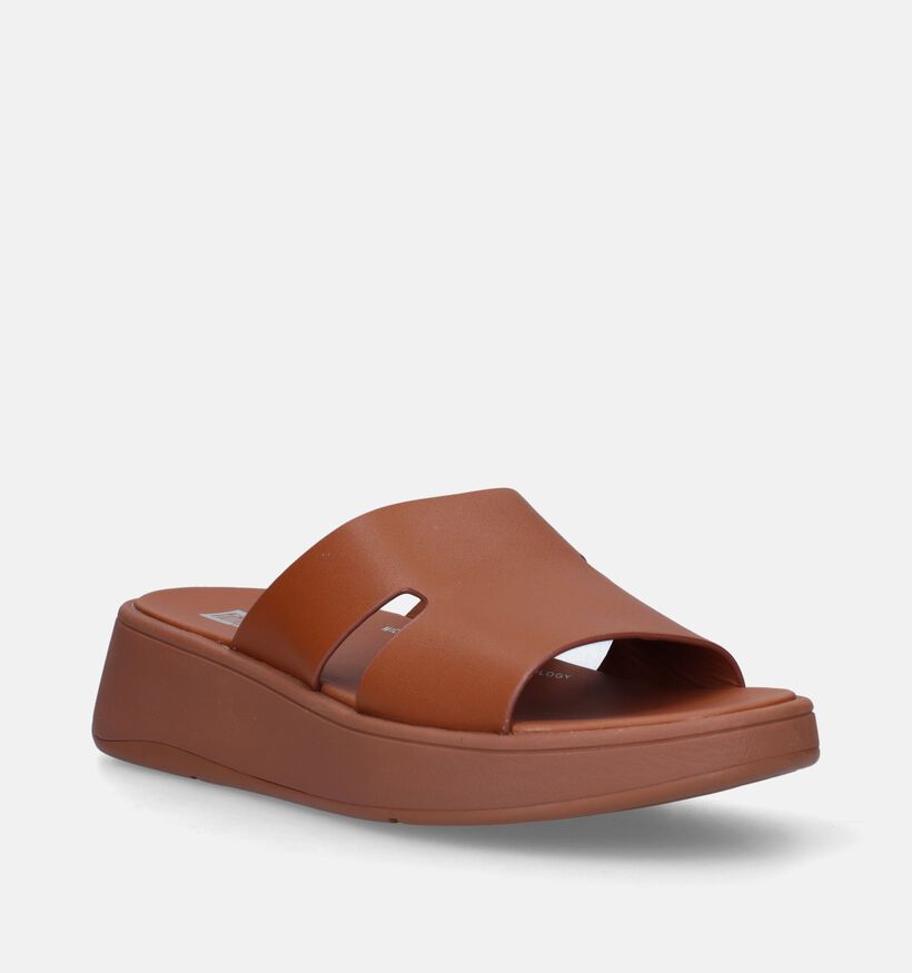 FitFlop F-Mode Raw-Edge Flatform H-Bar Slides Zwarte Slippers voor dames (336986)