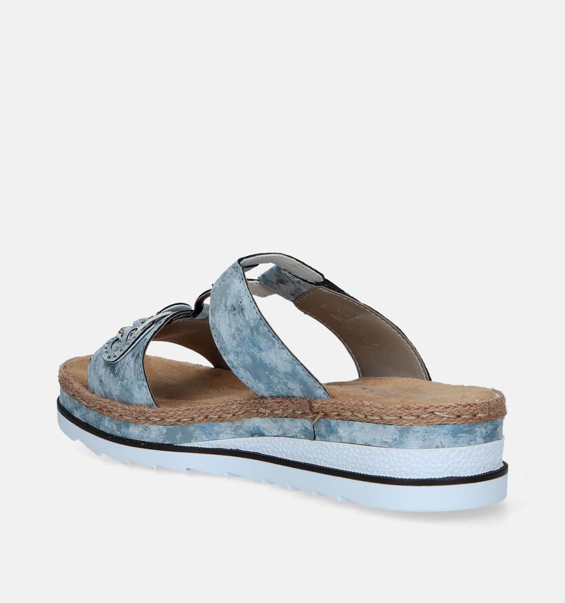 Rieker Blauwe Slippers met sleehak voor dames (339108)