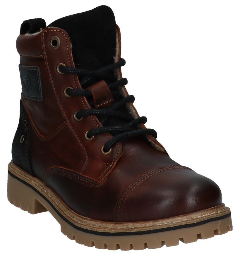 Donkerbruine Boots met Rits/Veter Bullboxer in leer (227013)