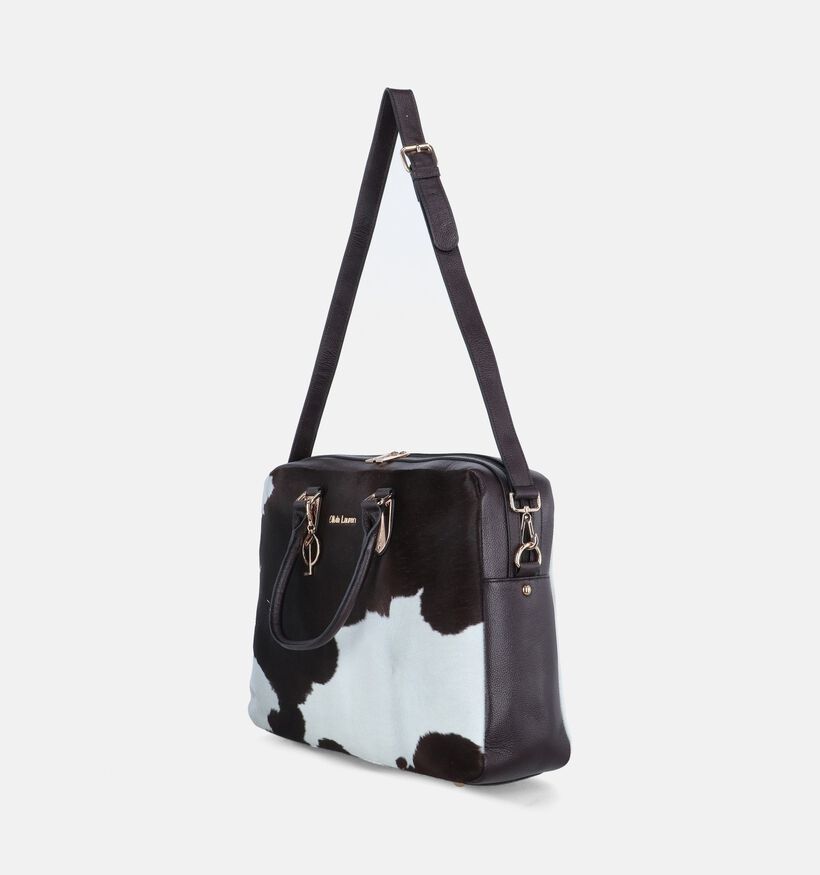 Olivia Lauren Cowhide Sac ordinateur en Marron/Blanc pour femmes (373497)