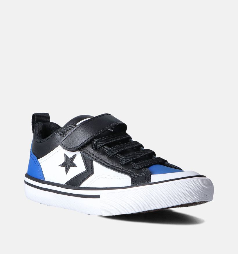 Converse Pro Blaze Strap Leather Easy-On Baskets en Blanc/Blue/Noir pour filles, gar&ccedil;ons (357501)