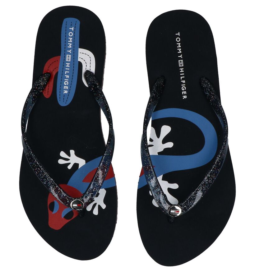 Tommy Hilfiger Playful Print Teenslippers Blauw, , pdp